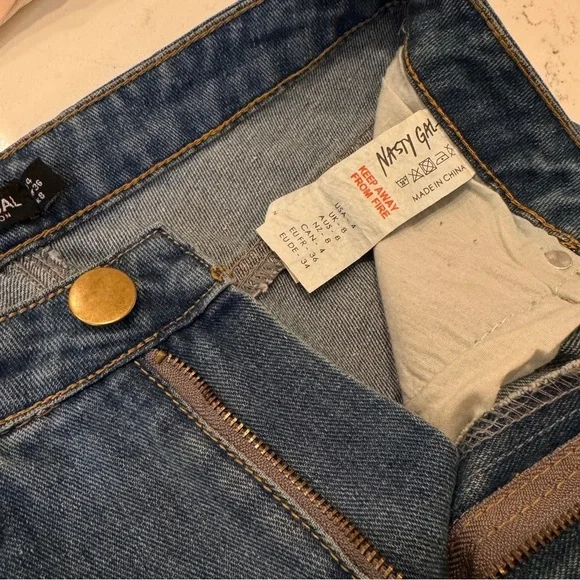 NWT NASTY GAL | Distressed Blue Jeans High Rise Straight Leg Women’s Size 4 - Picture 10 of 11